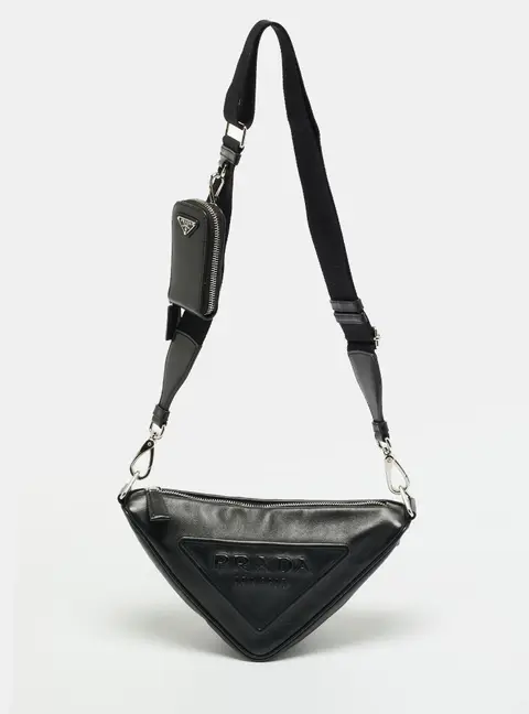 Prada Black Leather Triangle Shoulder Bag