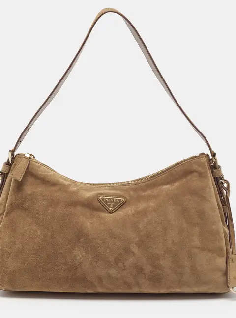 Prada Aim&eacute;e Large Brown Suede Shoulder Bag