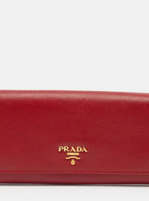 Prada Red Saffiano Leather Flap Continental Wallet