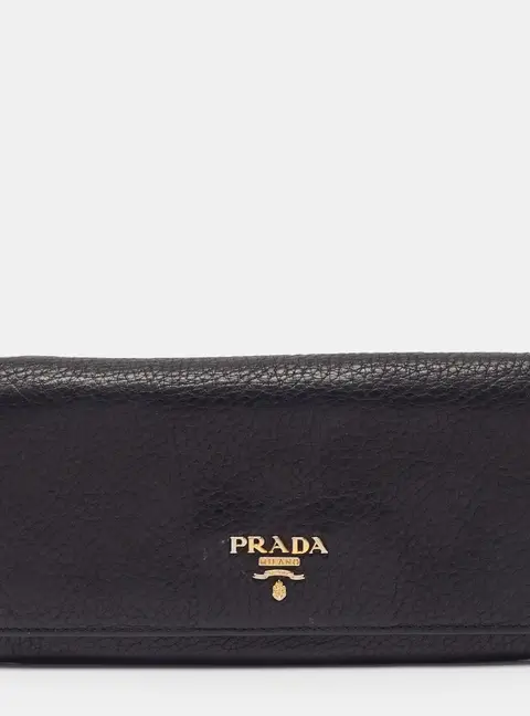 Prada Black Leather Flap Continental Wallet