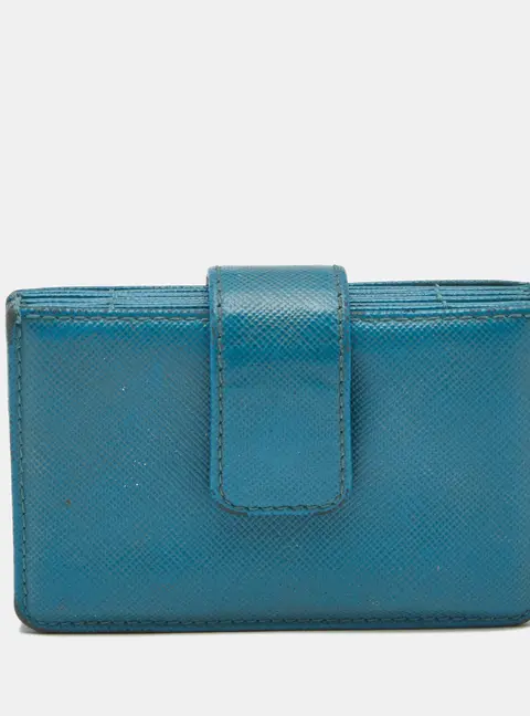 Prada Gusset Light Blue Saffiano Lux Leather Card Holder