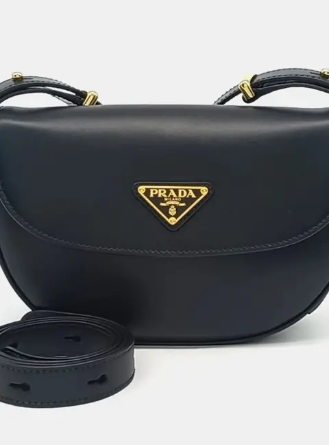 Prada Black Leather Arche Flap Shoulder Bag (1BD365)