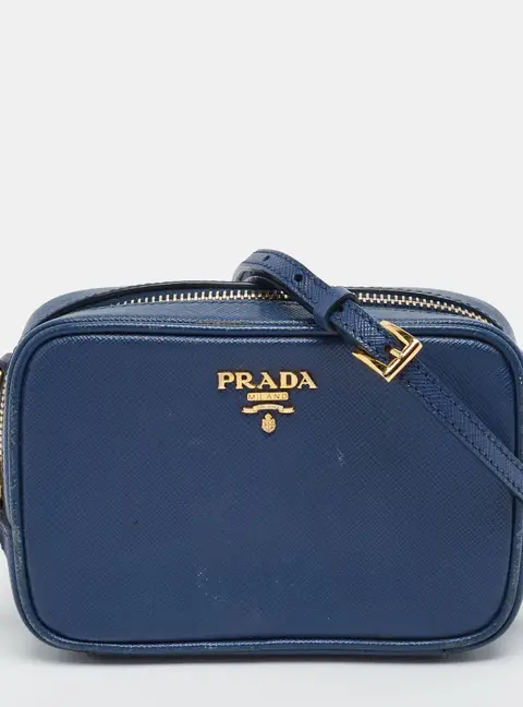 Prada Logo Navy Blue Saffiano Lux Leather Crossbody Bag
