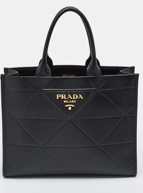Prada Symbole Medium Black Soft Calf Leather Tote