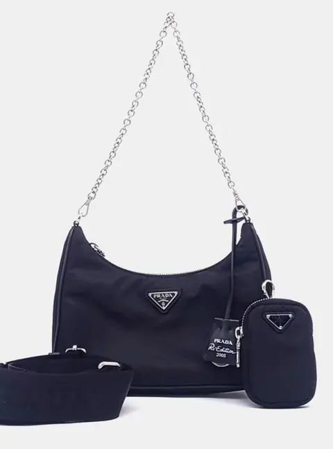 Prada Re-Nylon Tessuto Chain Strap Hobo Bag (1BH204)