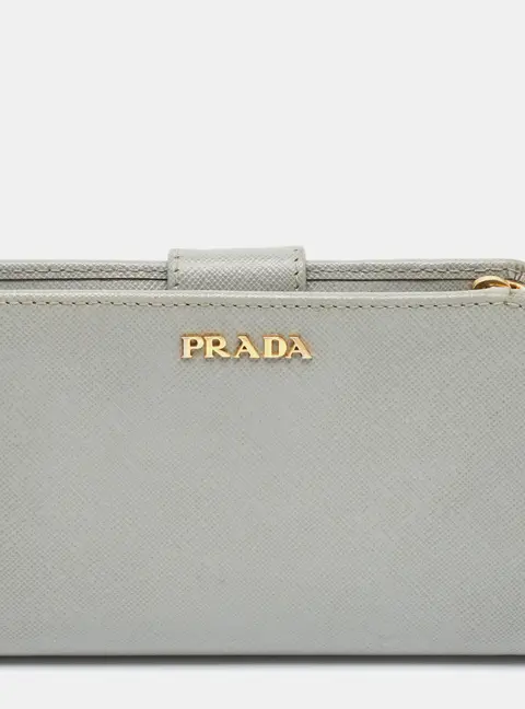 Prada Grey Saffiano Leather Flap French Wallet