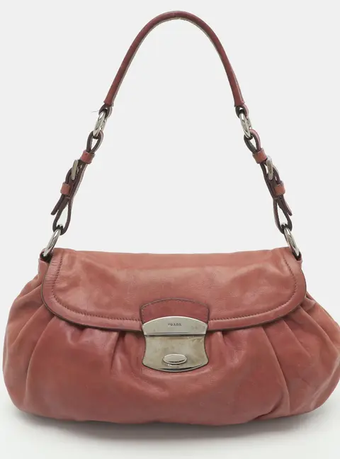 Prada Light Burgundy Leather Pleated Shoulder Bag