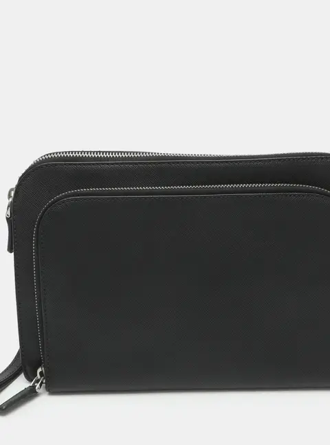 Prada Black Saffiano Leather Wristlet Clutch