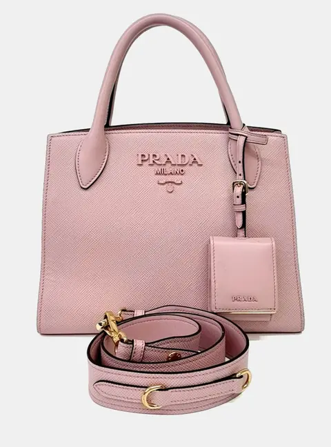 Prada Pink Saffiano Monochrome Tote and Shoulder Bag
