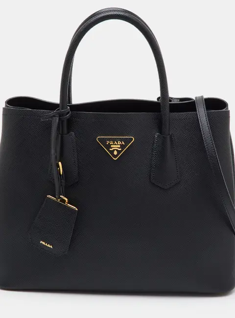 Prada Black Saffiano Cuir Leather Double Handle Tote