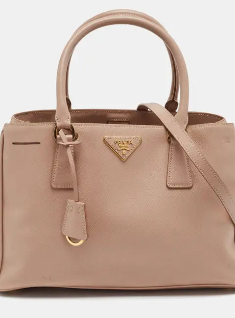 Prada Middle Zip Medium Beige Saffiano Leather Tote