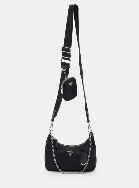 Prada Re-Edition 2005 Black Nylon and Saffiano Leather Shoulder Bag