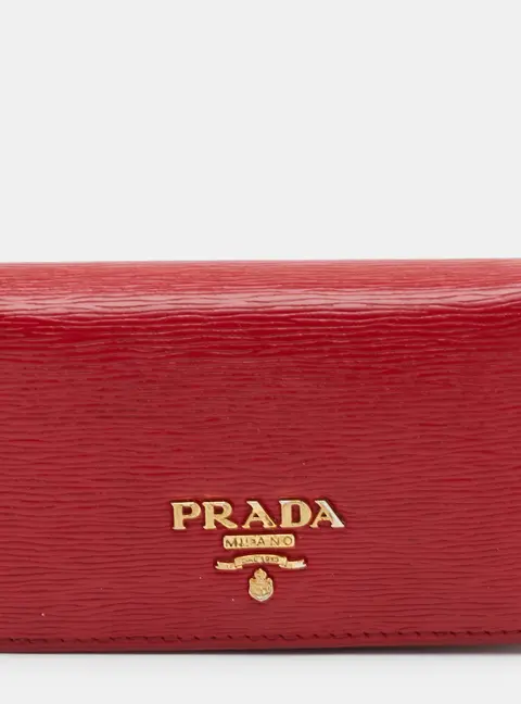 Prada Logo Red Leather Flap Card Holder