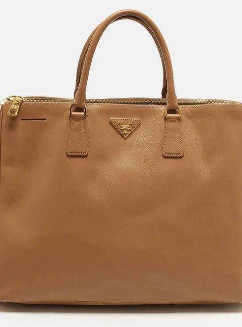 Prada Executive Double Zip Brown Saffiano Leather Tote