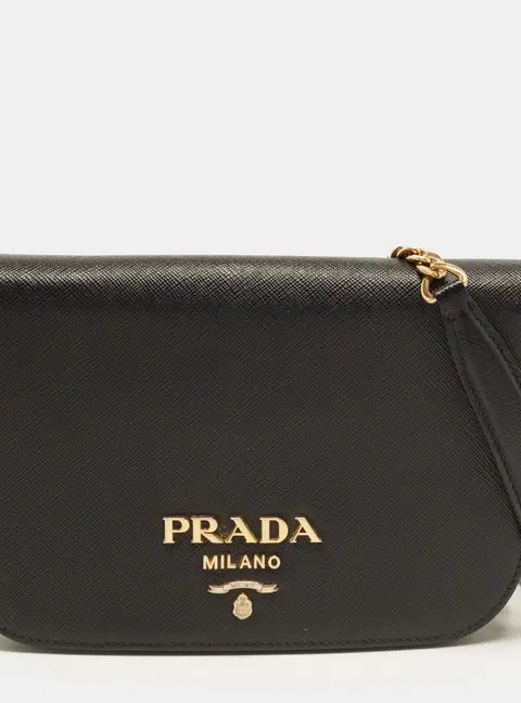 Prada Black Saffiano Lux Leather Flap Crossbody Bag