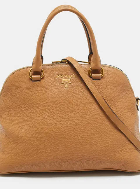 Prada Tan Vitello Leather Dome Satchel