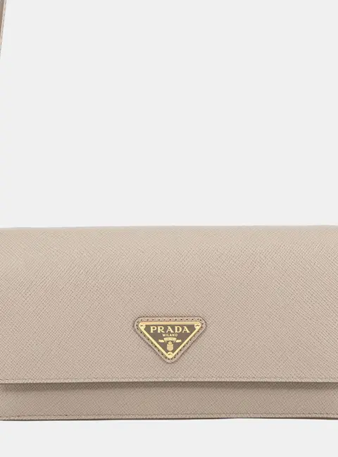 Prada Saffiano Medium Clay Gray Saffiano Leather Wallet on Chain Bag