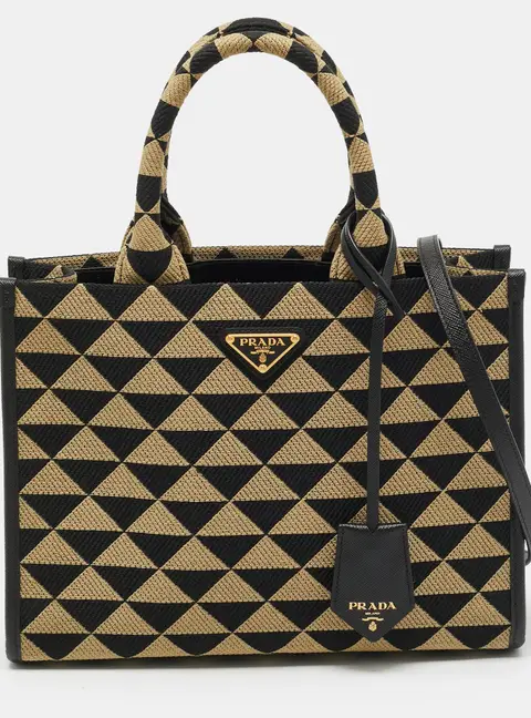 Prada Symbole Small Black/Beige Triangolo Jacquard Canvas Tote