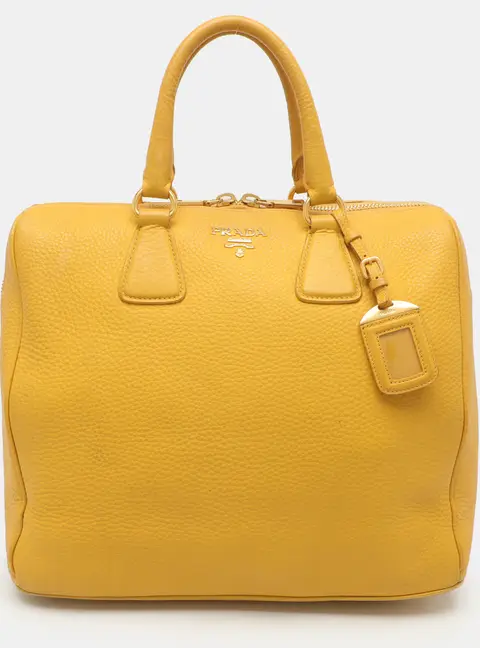 Prada Yellow Vitello Daino Leather Satchel