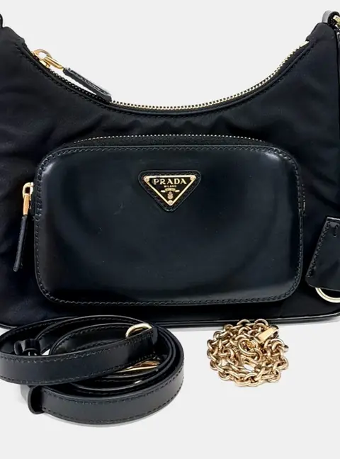 Prada Black Re-Nylon Brushed Shoulder Bag