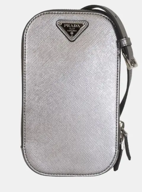 Prada Smartphone Case OS Gray Saffiano Leather Crossbody Bag