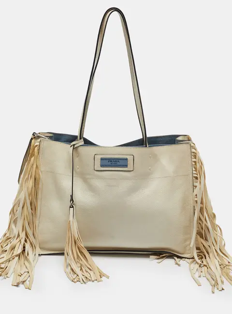 Prada Etiquette Fringe White Leather Tote