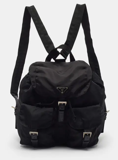 Prada Double Pocket Black Nylon Backpack