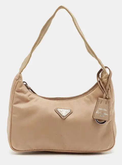 Prada Re-Edition 2000 Beige Nylon Shoulder Bag