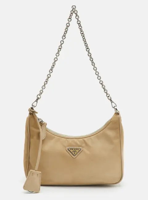 Prada Re-Edition 2005 Beige Nylon and Saffiano Leather Shoulder Bag