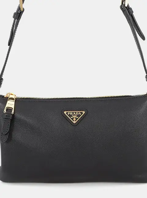 Prada Triangle Logo Black Leather Shoulder Bag