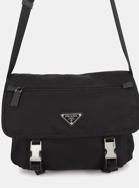Prada Messenger Small Black Nylon Leather Crossbody Bag