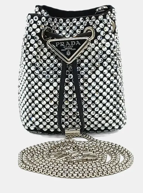 Prada Crystal Mini Bucket Crossbody Bag (1NR016)