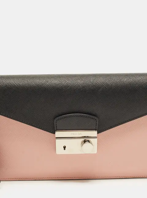 Prada Sound Pink/Black Saffiano Leather Flap Clutch