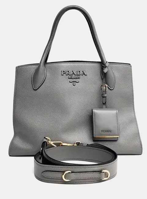 Prada Grey Leather Saffiano Monochrome Bag