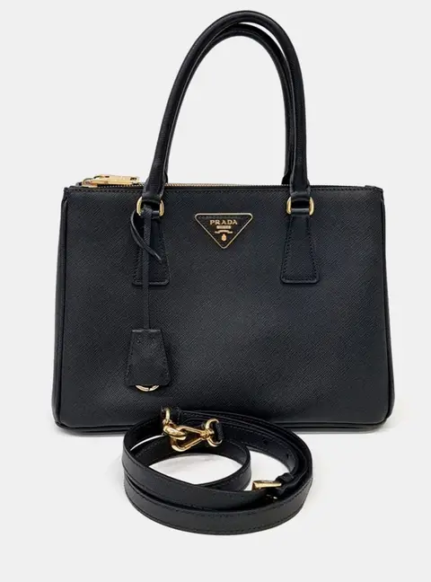 Prada Black Leather Saffiano Luxe Tote and Shoulder Bag