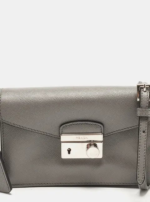 Prada Sound Grey Saffiano Lux Leather Crossbody Bag
