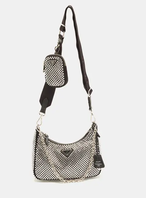 Prada Re-Edition 2005 Crystal Studded Satin Shoulder Bag