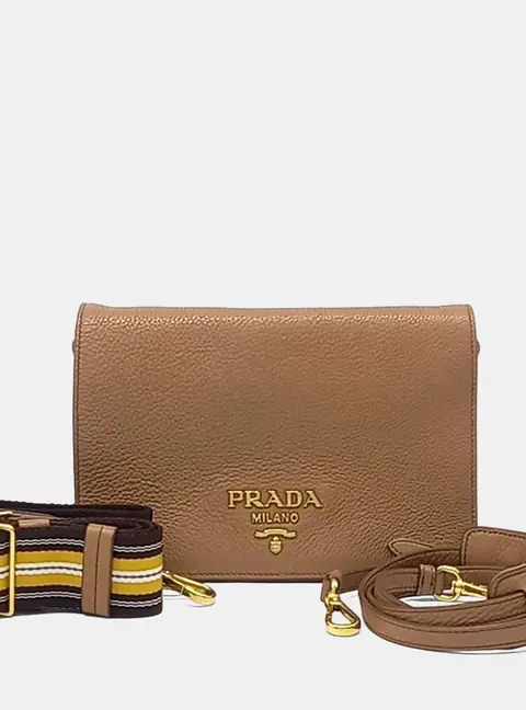 Prada Brown Leather Dino Crossbody Bag