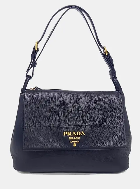 Prada Black Leather Vitello Daino Shoulder Bag (1BD052)