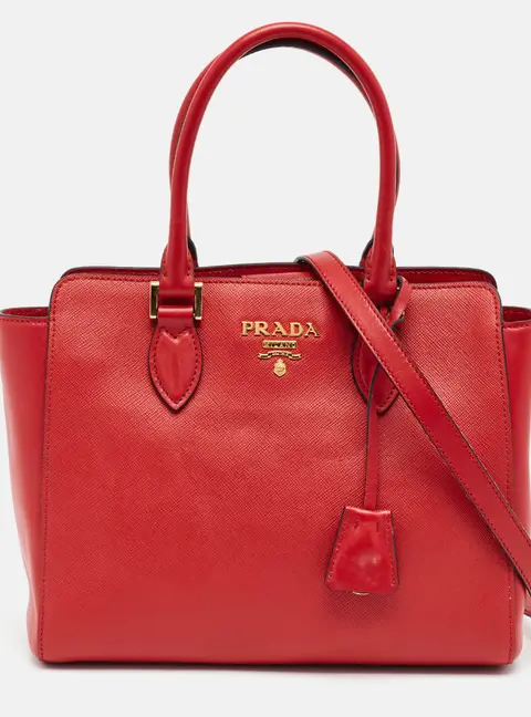 Prada Zipped Red Saffiano Lux Leather Tote