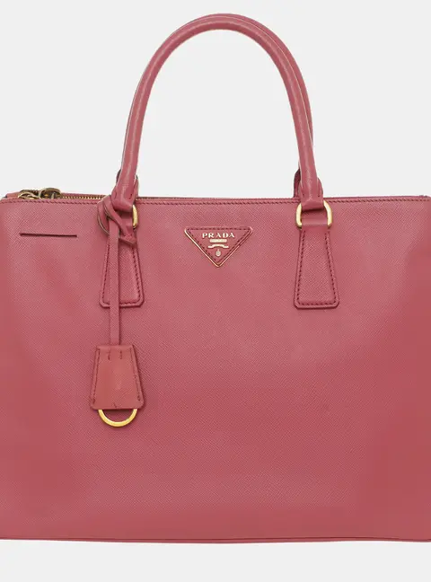 Prada Saffiano Lux Medium Petal Pink Saffiano Leather Double Zip Tote Bag