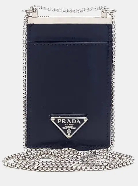 Prada Black Leather Brushed Necklace Card Holder (1MR022)