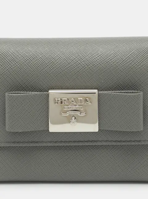 Prada Bow Grey Saffiano Leather and Saffiano Leather Wallet