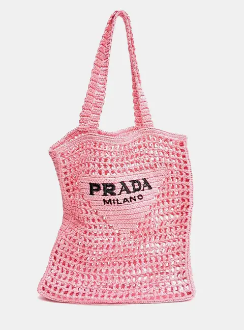 Prada Pink Raffia Tote Bag