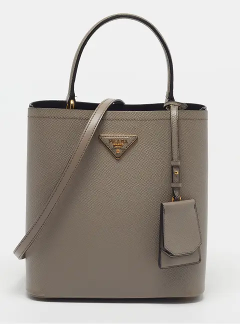 Prada Panier Grey Medium Saffiano Cuir Leather Top Handle Bag