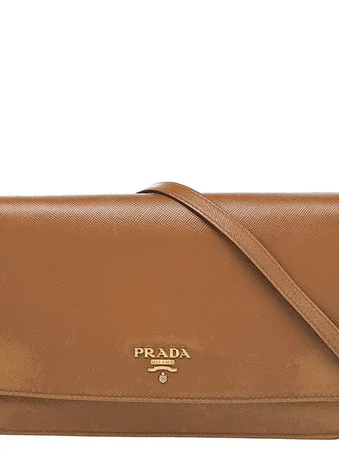 Prada Brown Saffiano Leather Flap Shoulder Bag