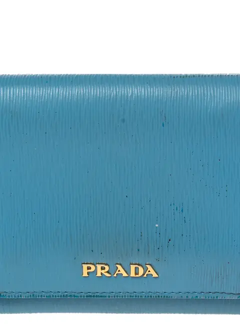 Prada Blue Vittello Move Leather Trifold Wallet