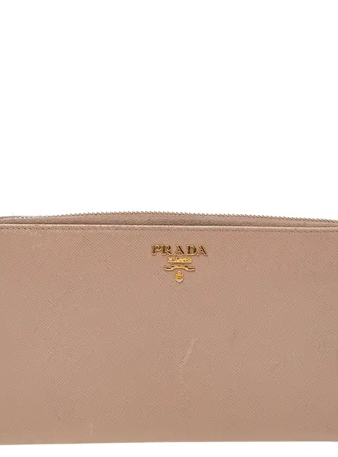 Prada Cream Saffiano Leather Zip Around Wallet