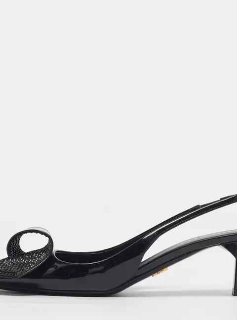 Prada Size 40 Black Patent Leather Slingback  Pumps