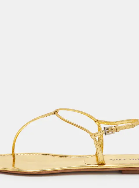 Prada Size 41 Metallic Gold Leather Flat Thong Sandals